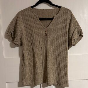 SHEIN Khaki Ribbed V-Neck Top